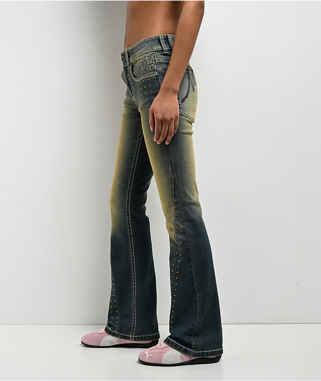 Ninth Hall Alyssia Nailheads Blue Wash Bootcut Jeans