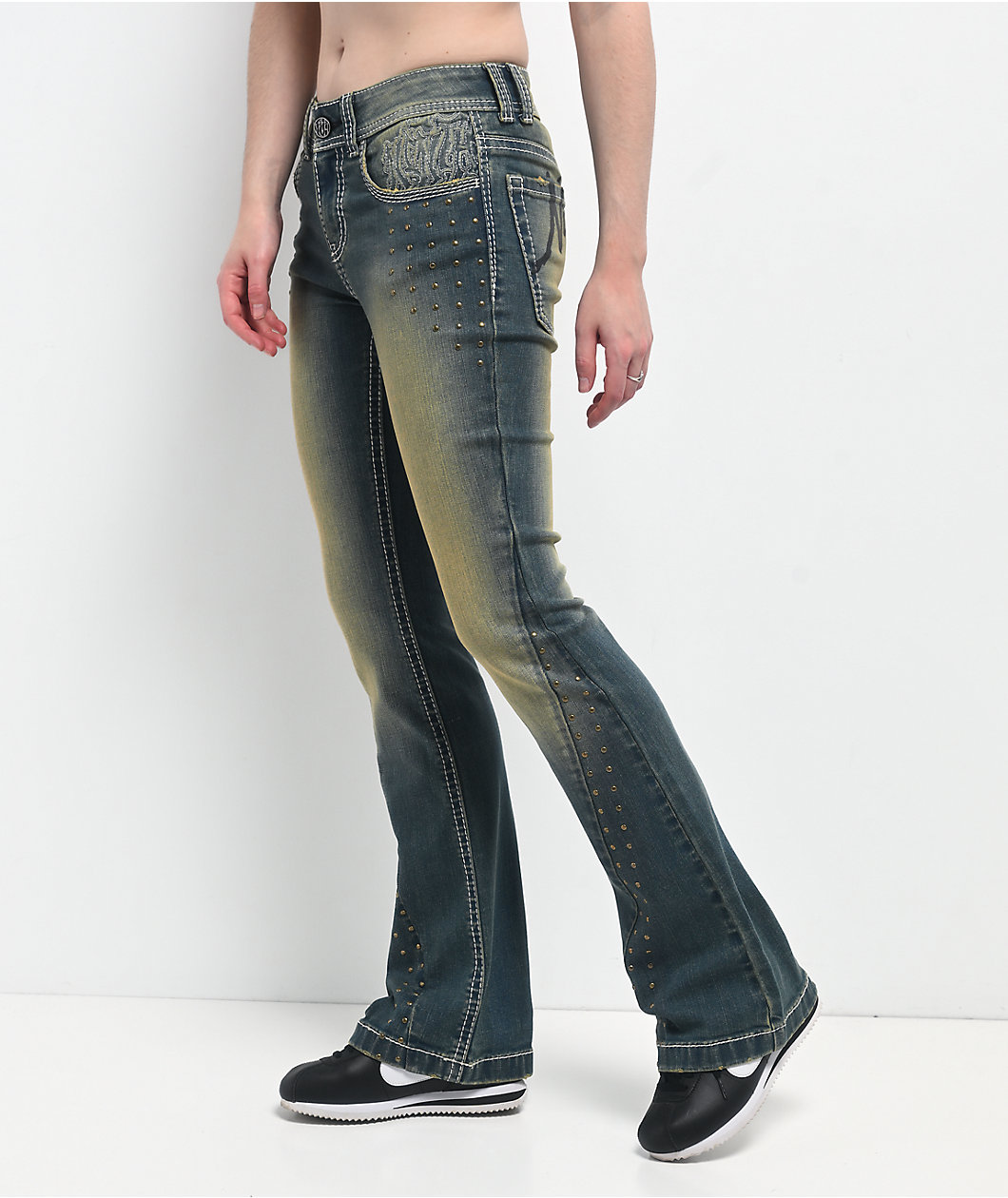 Ninth Hall Alyssia Nailheads Blue Wash Bootcut Jeans