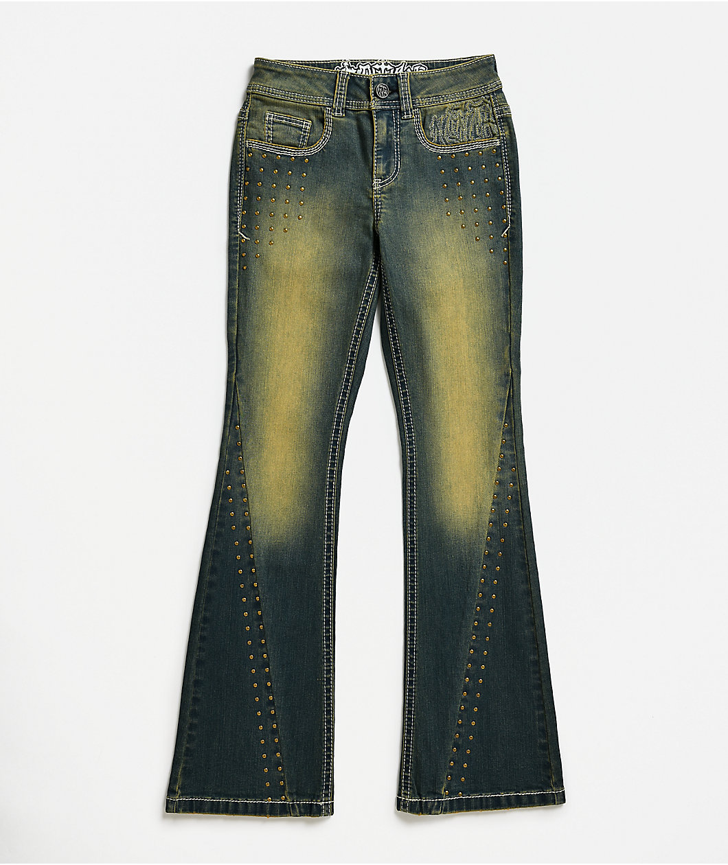 Ninth Hall Alyssia Nailheads Blue Wash Bootcut Jeans