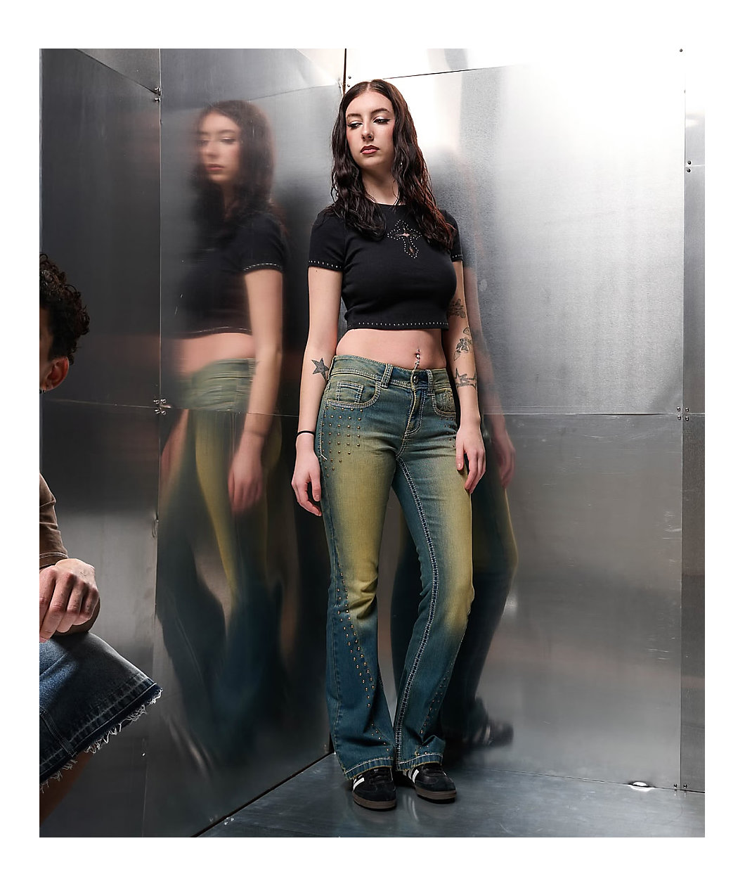 Ninth Hall Alyssia Nailheads Blue Wash Bootcut Jeans