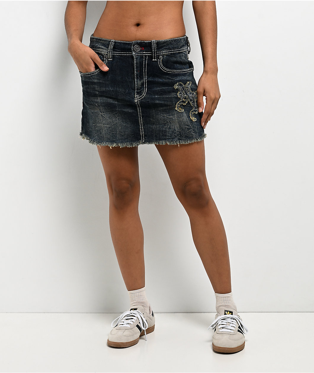 Ninth Hall Alyssia Spears Dark Blue Wash Cutoff Mini Skirt
