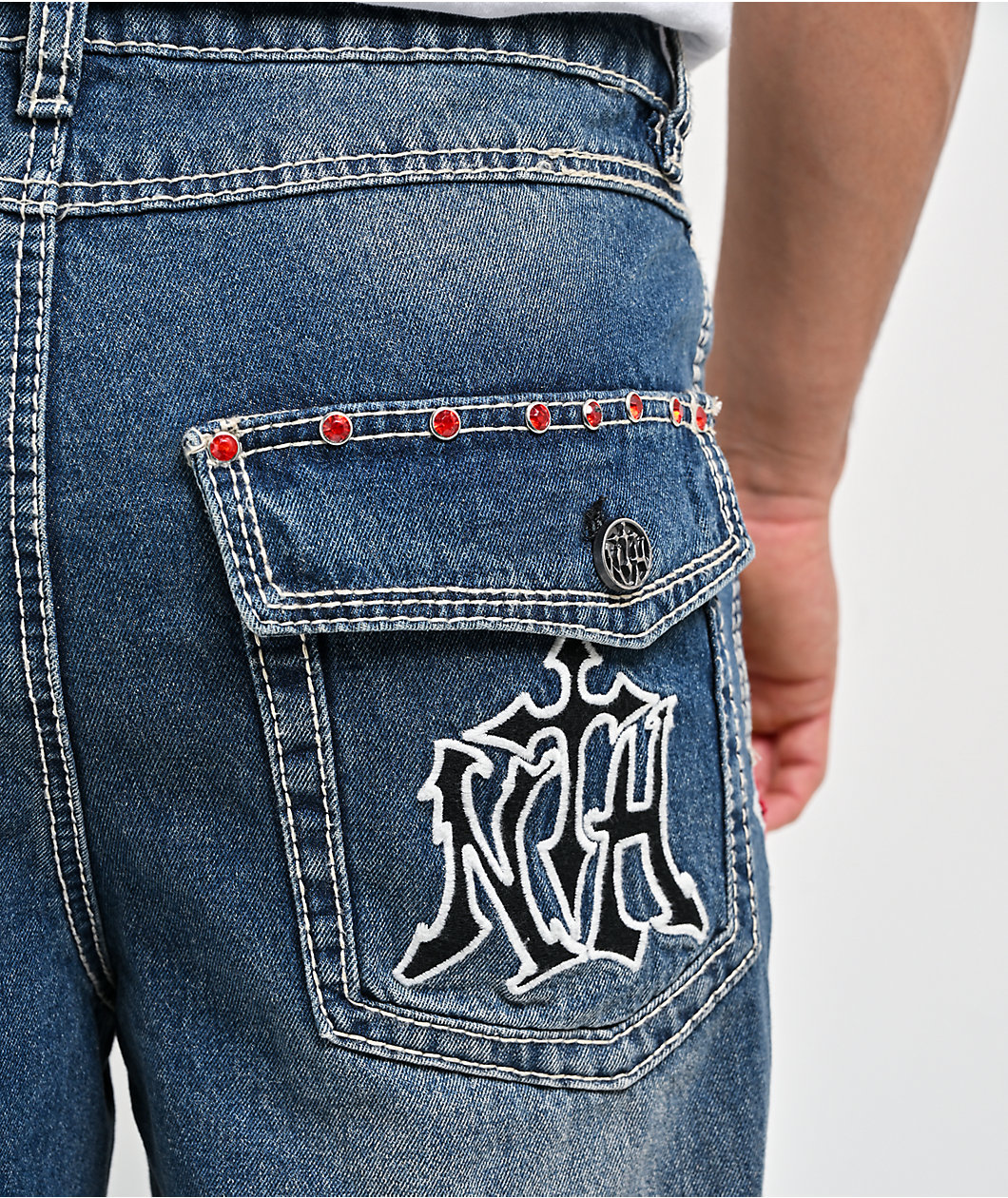 Ninth Hall Ambush Crosses Baked Medium Blue Wash Loose Fit Jeans