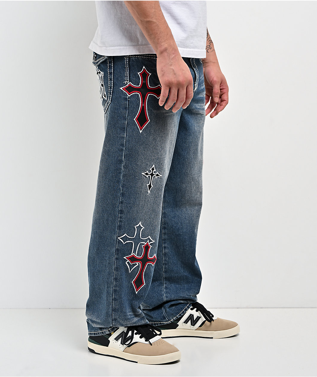Ninth Hall Ambush Crosses Baked Medium Blue Wash Loose Fit Jeans