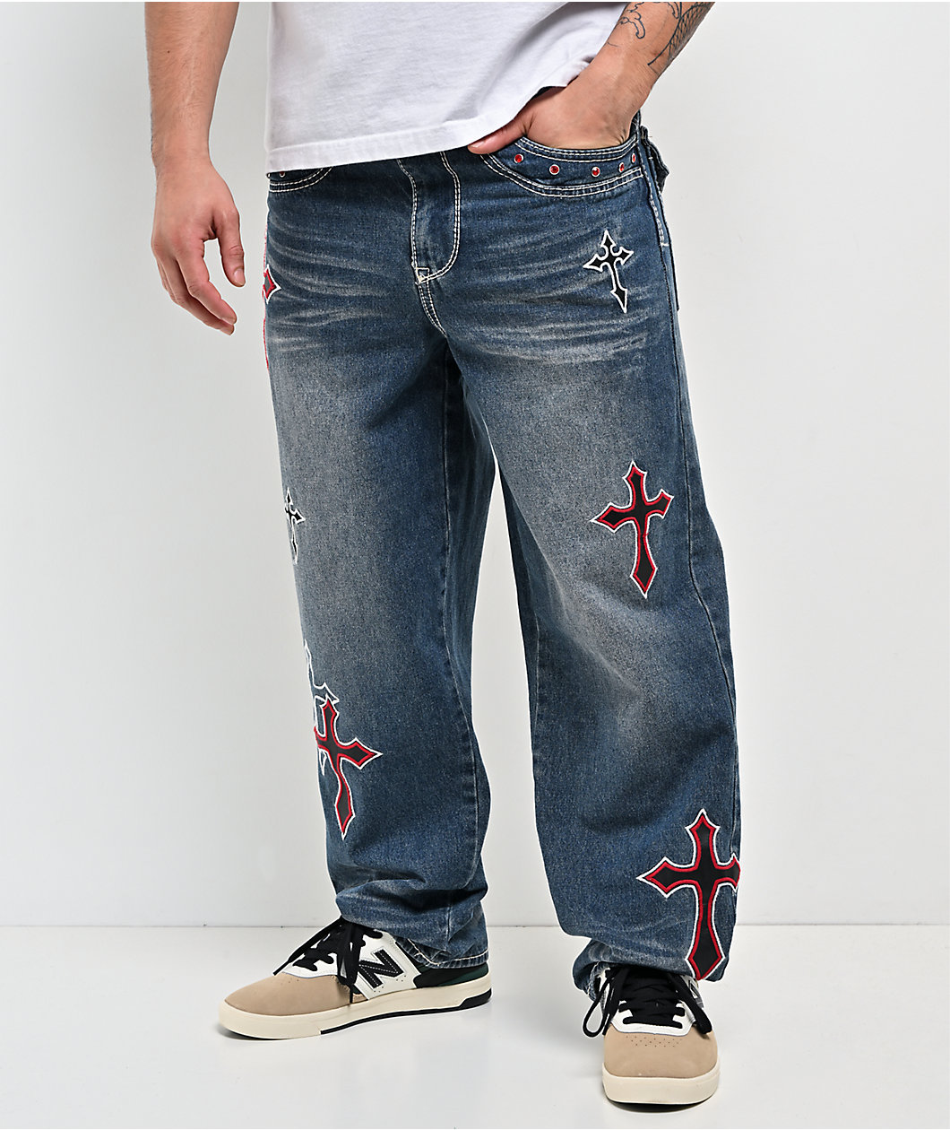 Ninth Hall Ambush Crosses Baked Medium Blue Wash Loose Fit Jeans