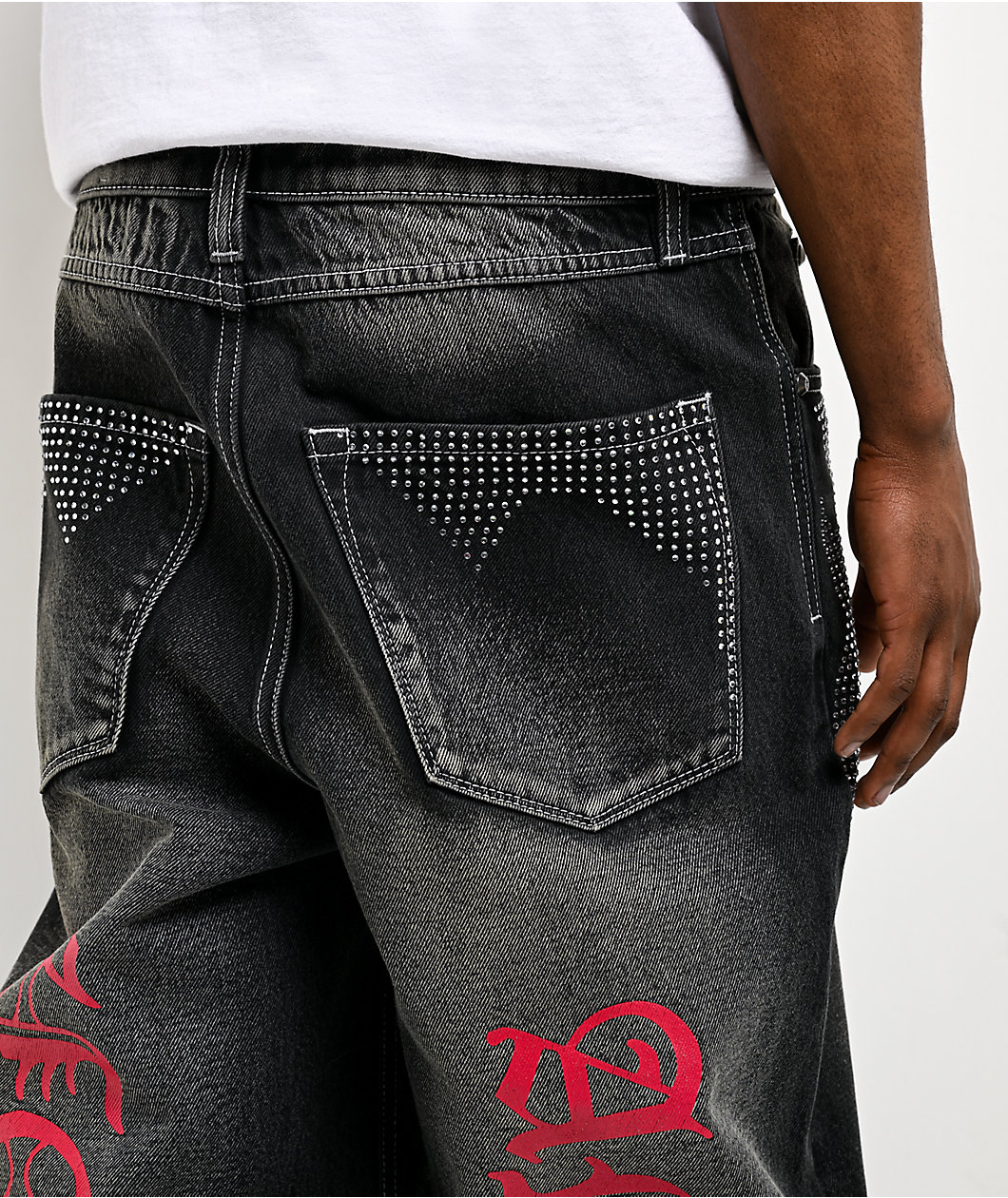 Ninth Hall Ambush Locked Rhinestone Black Wash Jeans