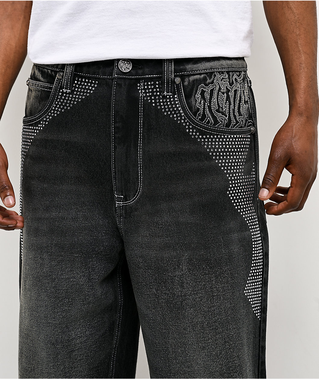 Ninth Hall Ambush Locked Rhinestone Black Wash Jeans