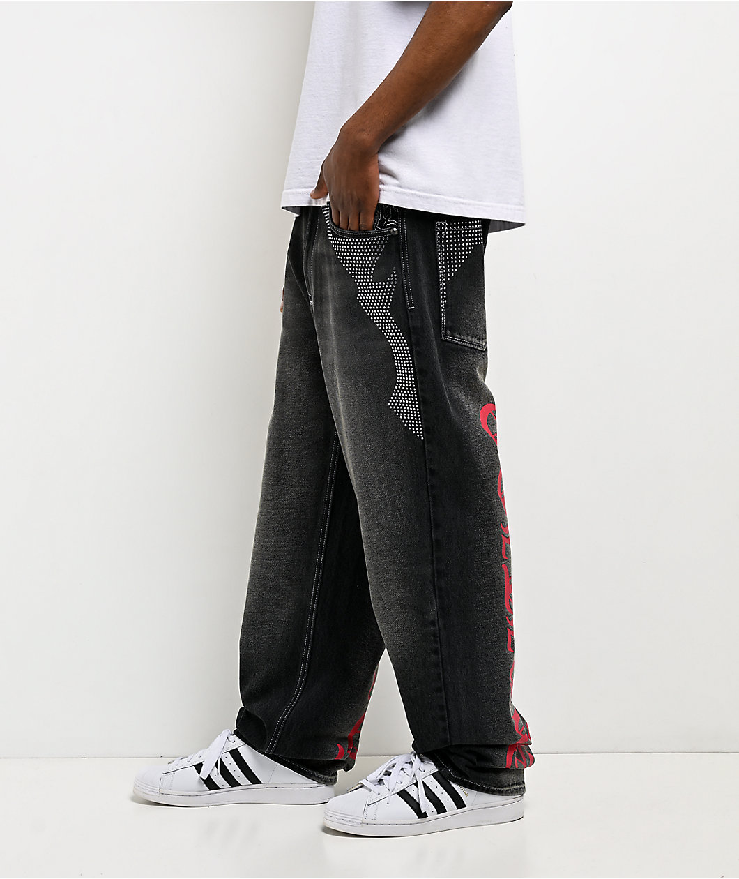 Ninth Hall Ambush Locked Rhinestone Black Wash Jeans