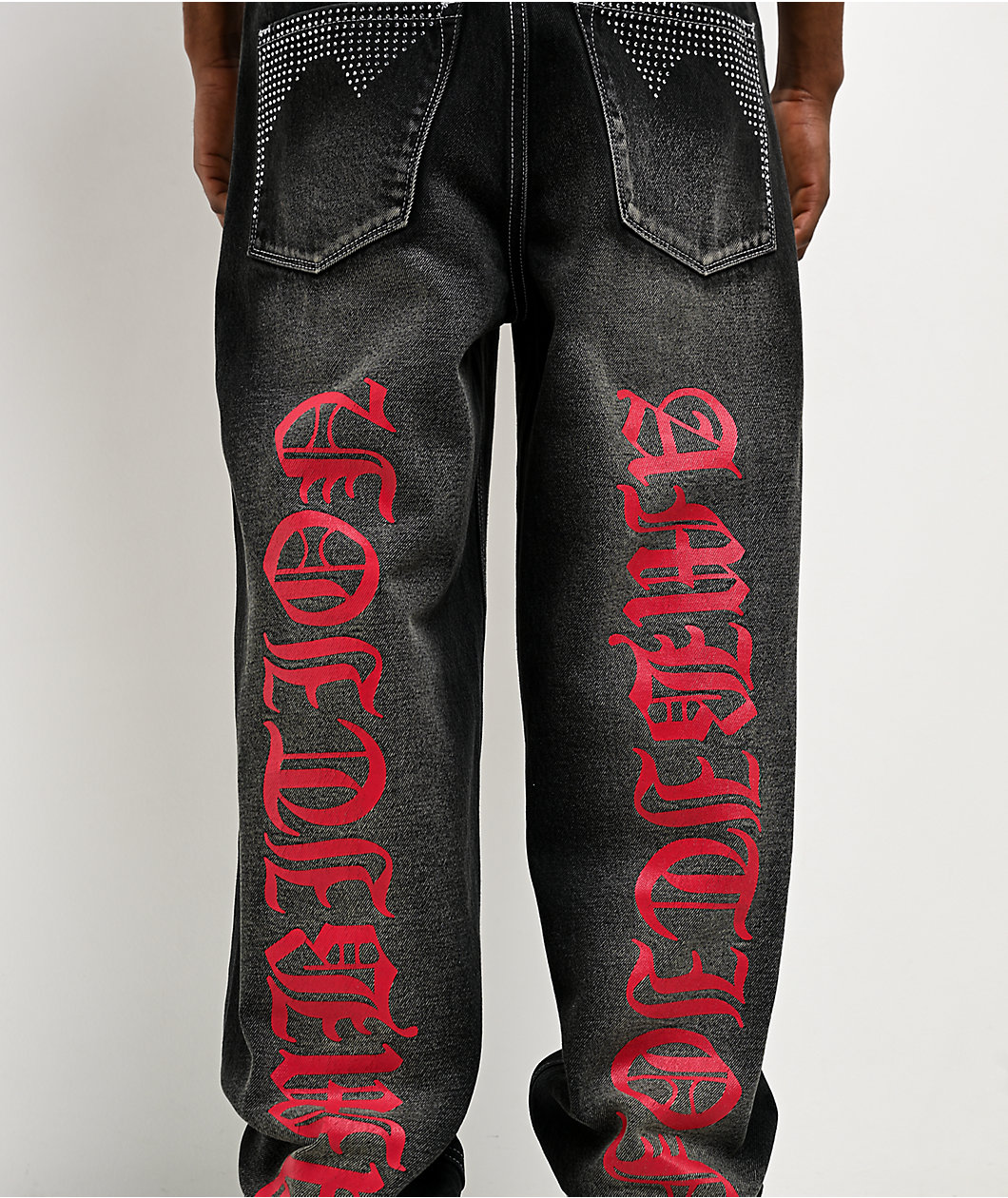 Ninth Hall Ambush Locked Rhinestone Black Wash Jeans