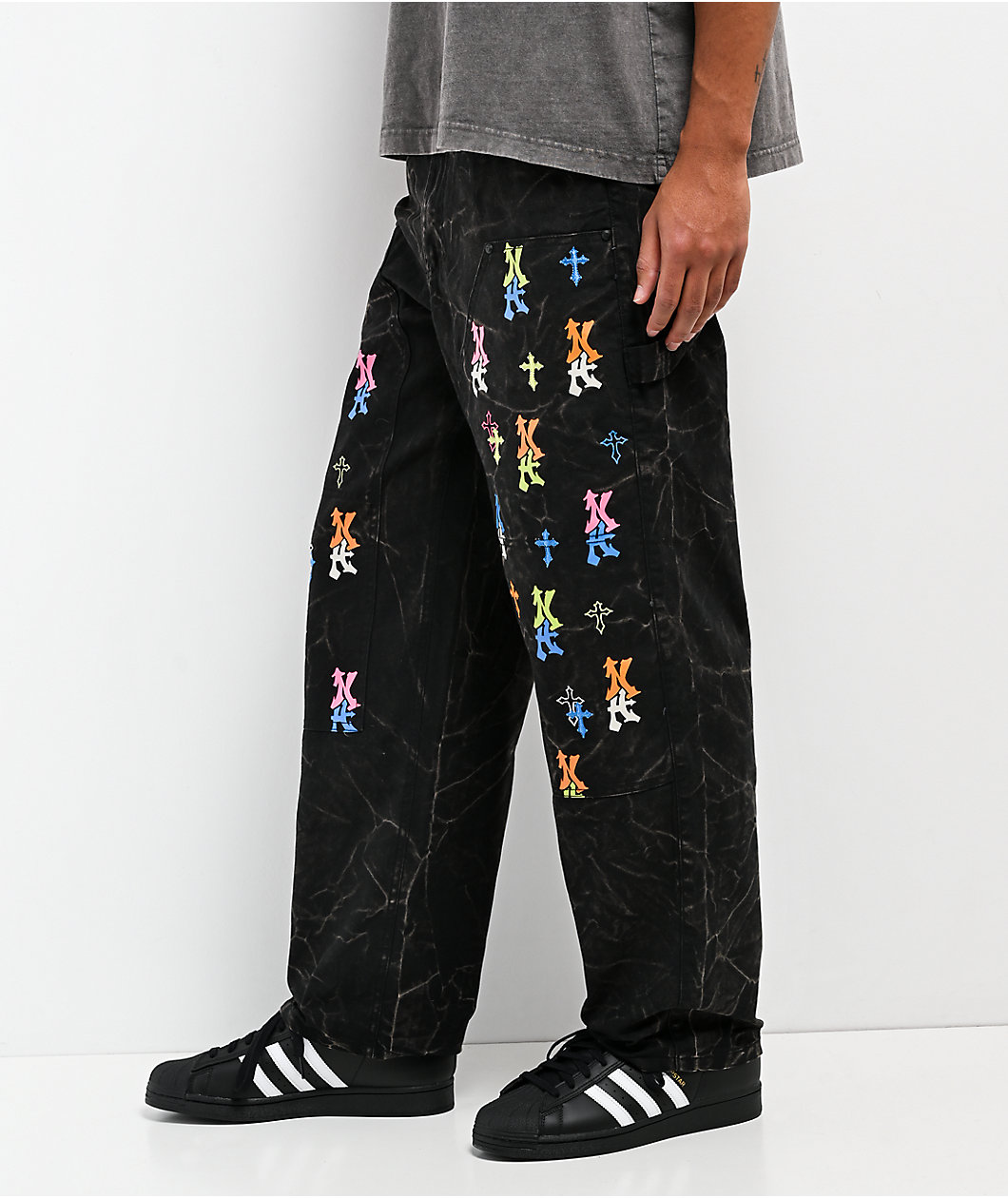 Ninth Hall Ambush Painter Graff Crosses Black Wash Loose Fit Carpenter Jeans