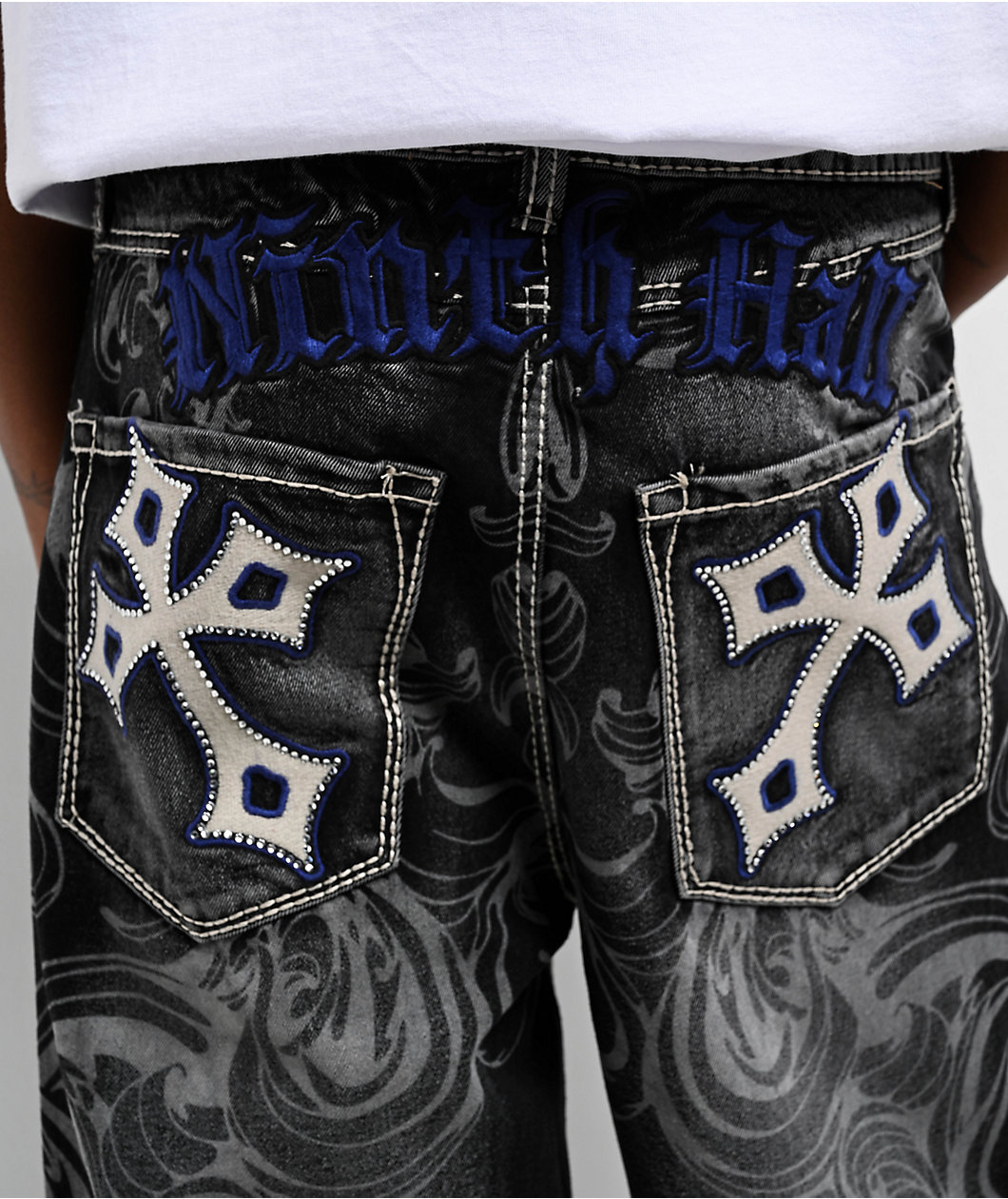 Ninth Hall Ambush Royal Cross Black Wash Loose Fit Jeans