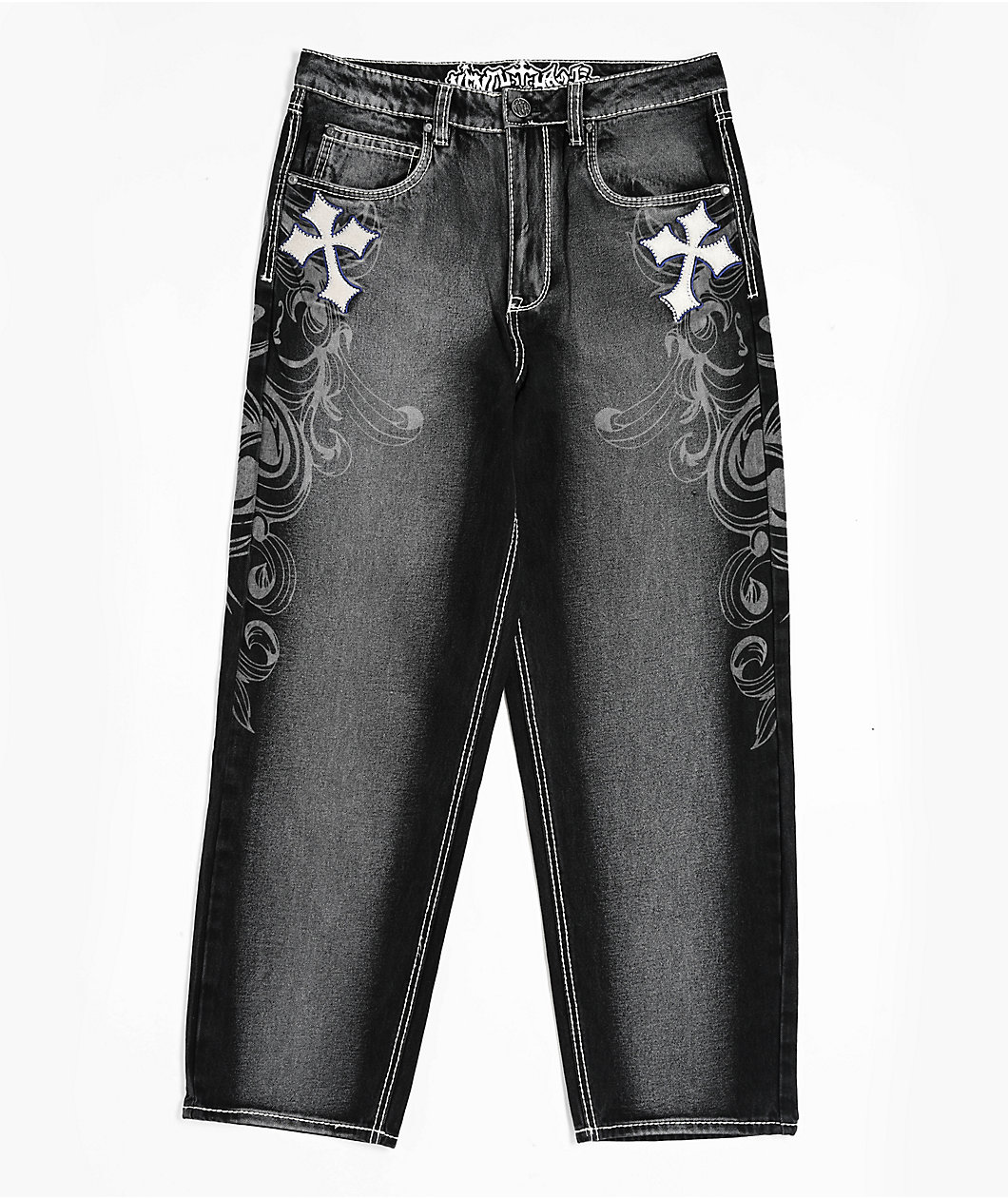 Ninth Hall Ambush Royal Cross Black Wash Loose Fit Jeans