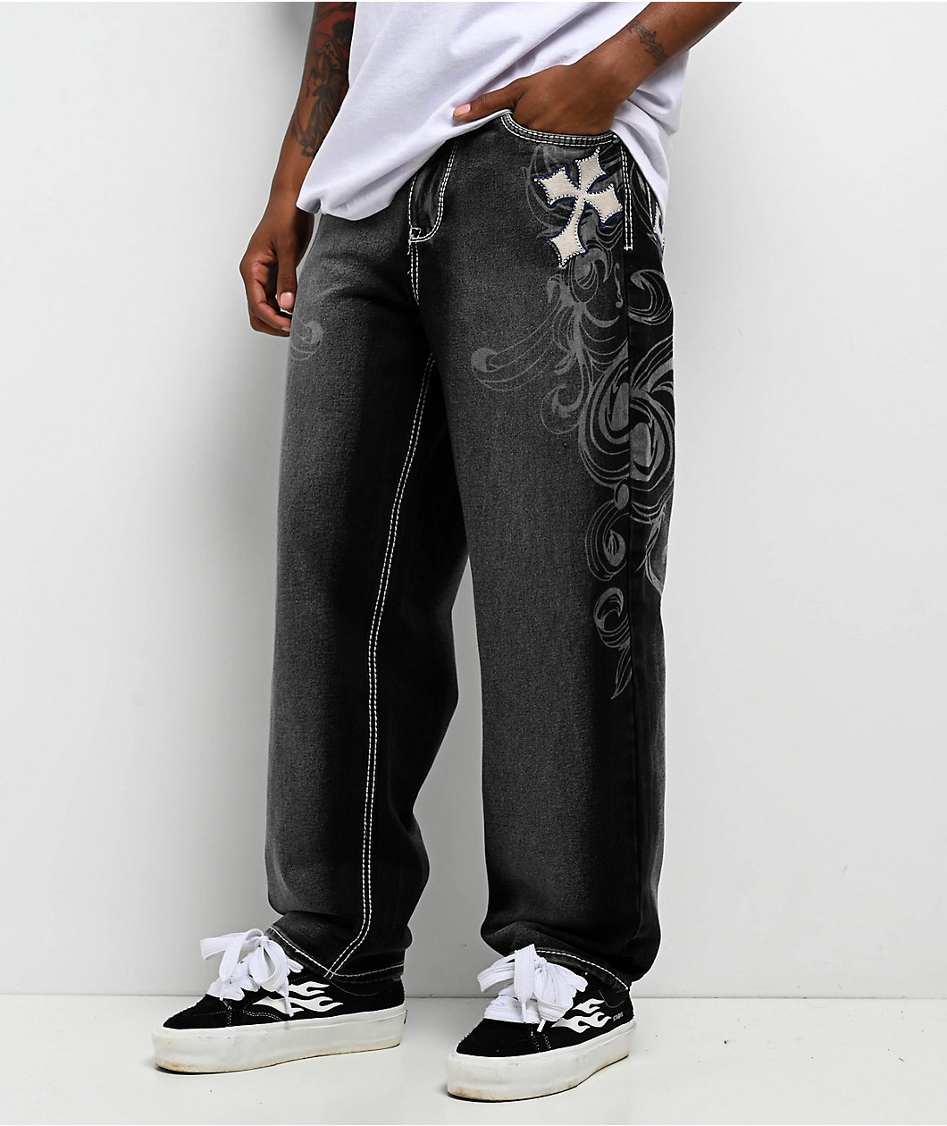 Ninth Hall Ambush Royal Cross Black Wash Loose Fit Jeans