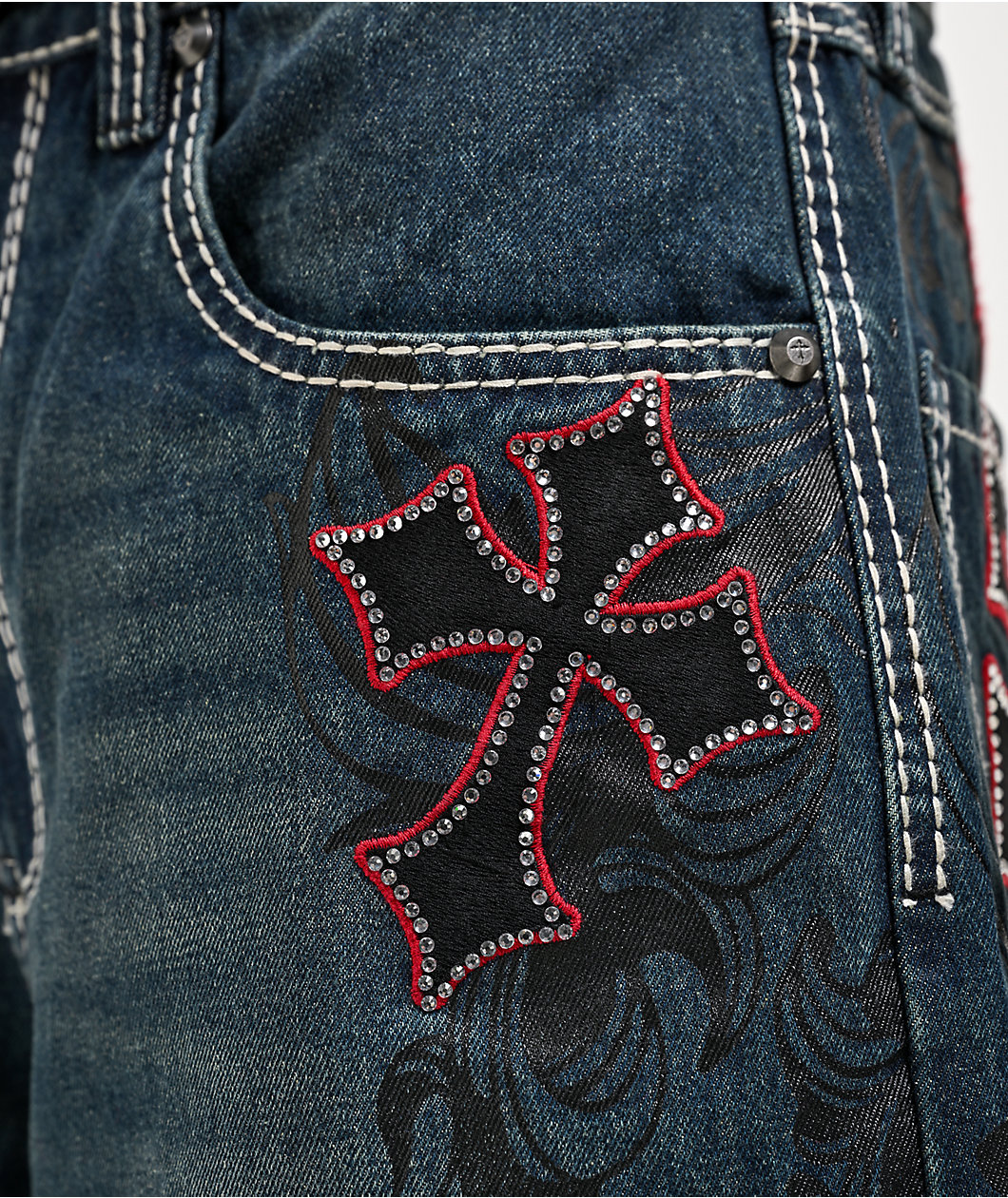 Ninth Hall Ambush Royal Cross Rhinestone Blue Wash Jeans