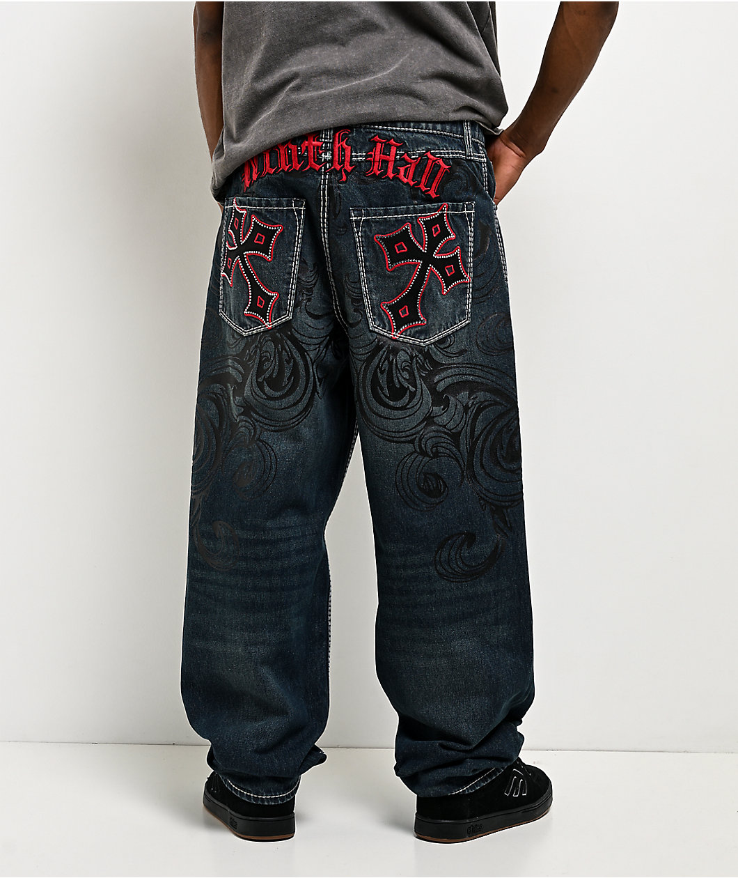 Ninth Hall Ambush Royal Cross Rhinestone Blue Wash Jeans