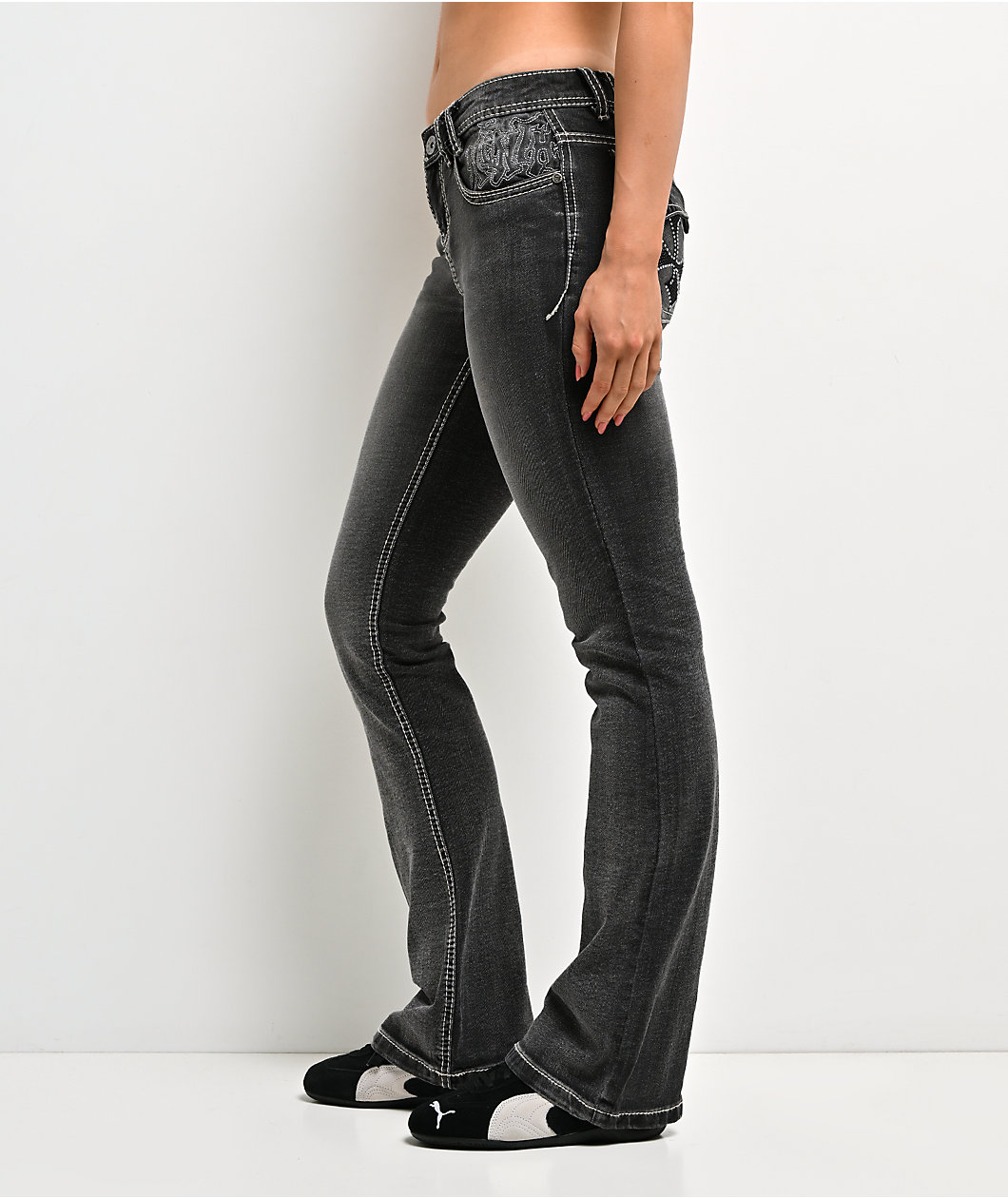 Ninth Hall Amiyah Black Wash Low Rise Bootcut Jeans