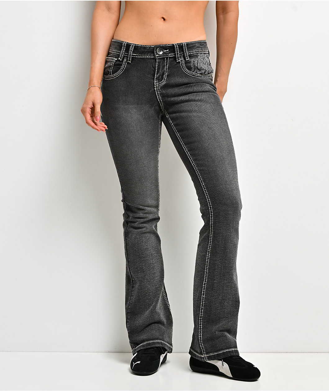 Ninth Hall Amiyah Black Wash Low Rise Bootcut Jeans