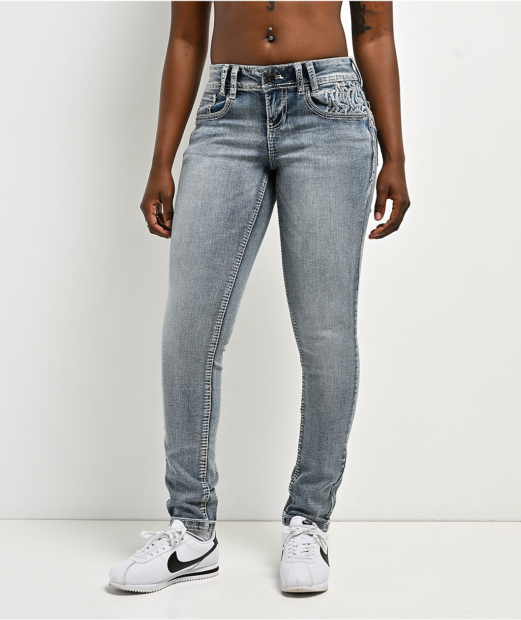 Ninth Hall Amiyah Light Wash Low Rise Skinny Jeans