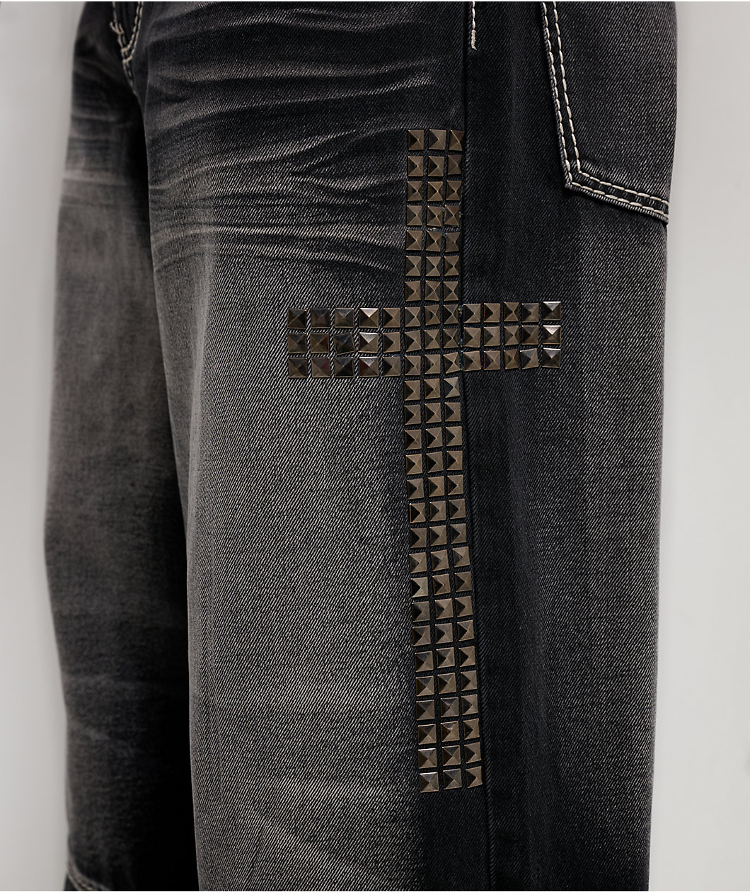 Ninth Hall Ashtray Disciple Stud Cross Black Wash Loose Fit Jeans