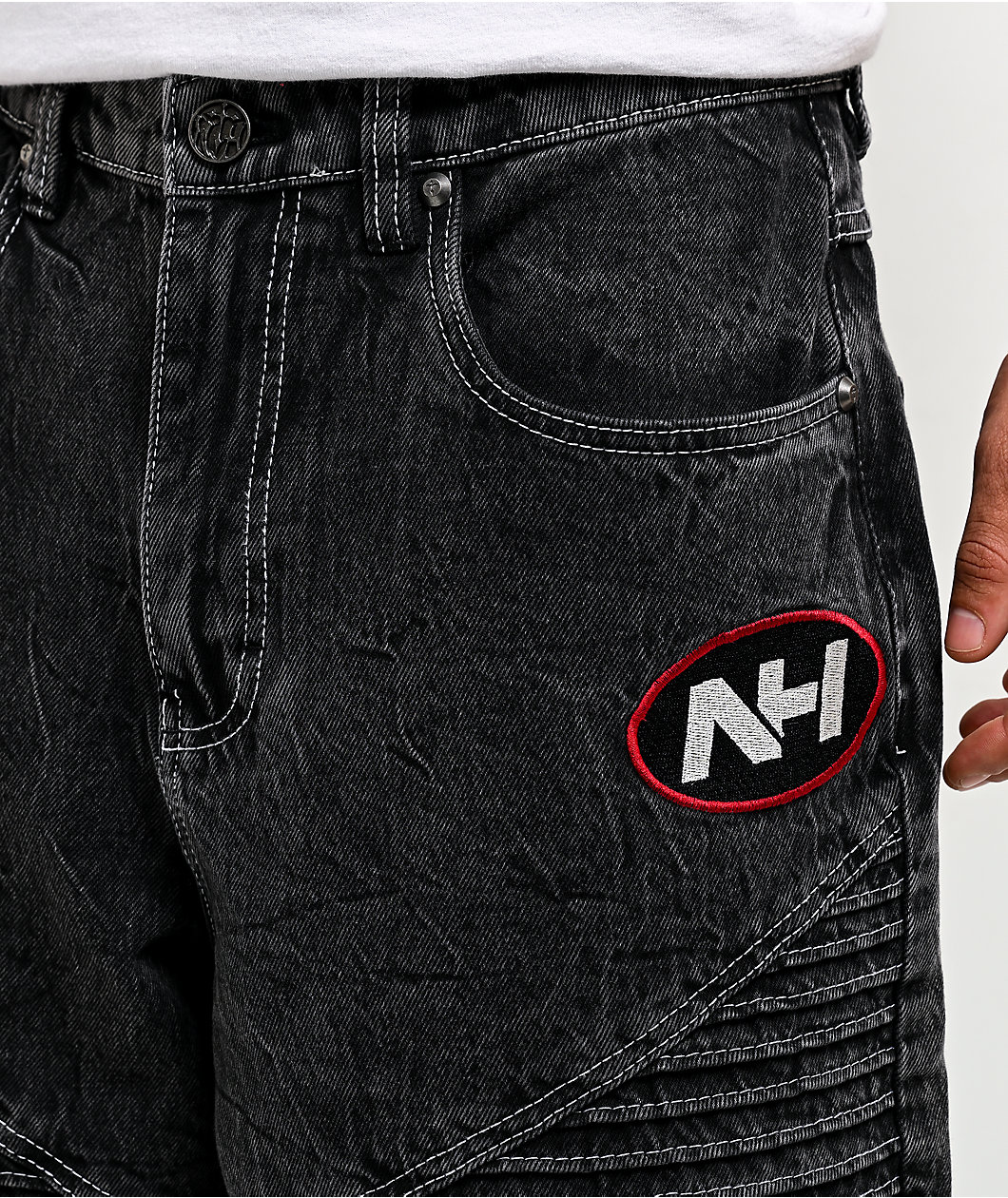Ninth Hall Astray Piece Black Thunderhead Wash Moto Denim Jeans