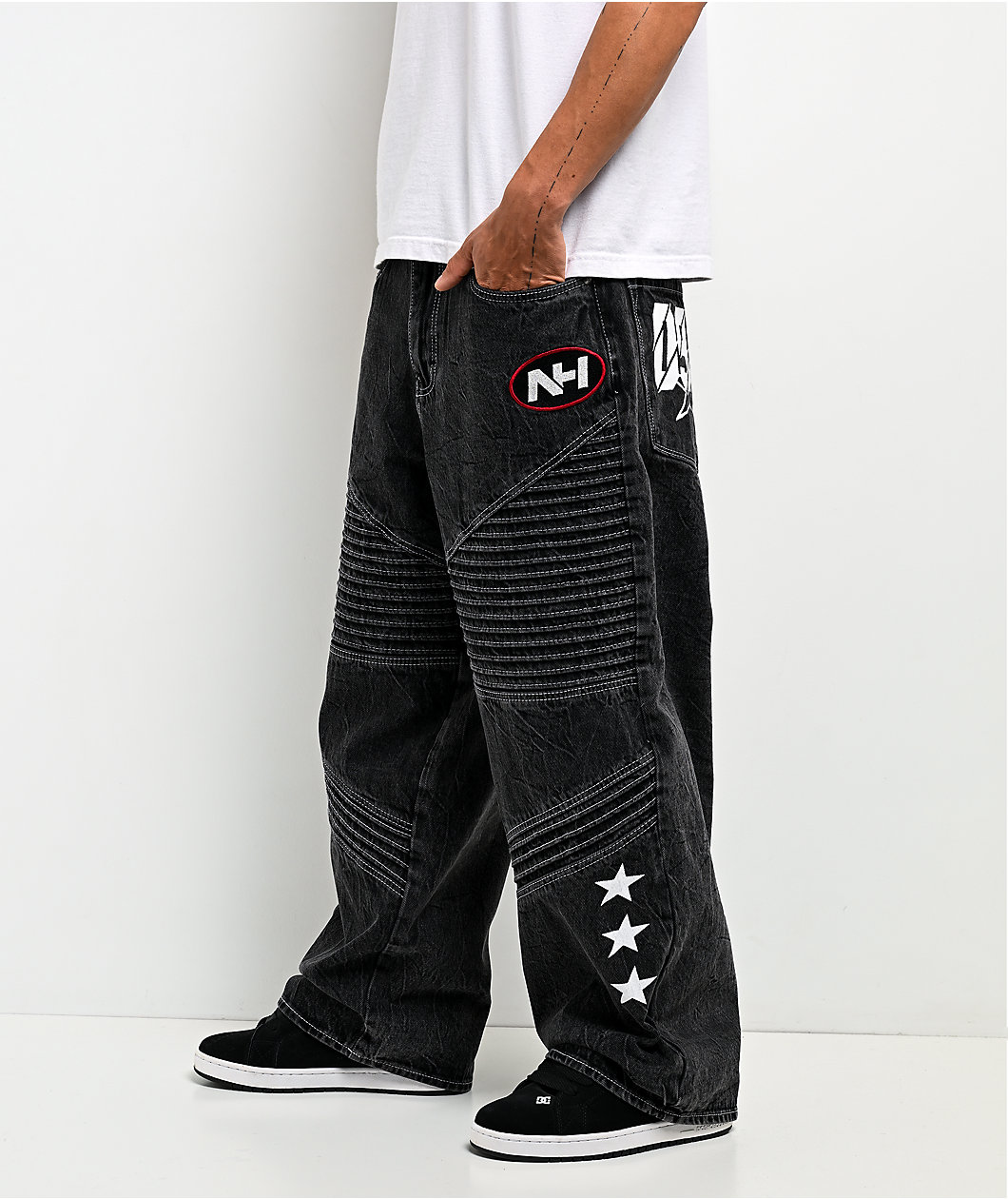 Ninth Hall Astray Piece Black Thunderhead Wash Moto Denim Jeans