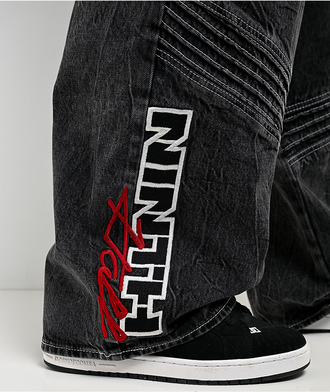 Ninth Hall Astray Piece Black Thunderhead Wash Moto Denim Jeans