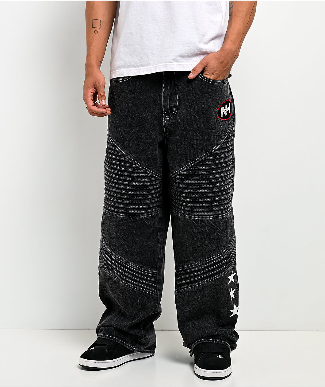 Ninth Hall Astray Piece Black Thunderhead Wash Moto Denim Jeans