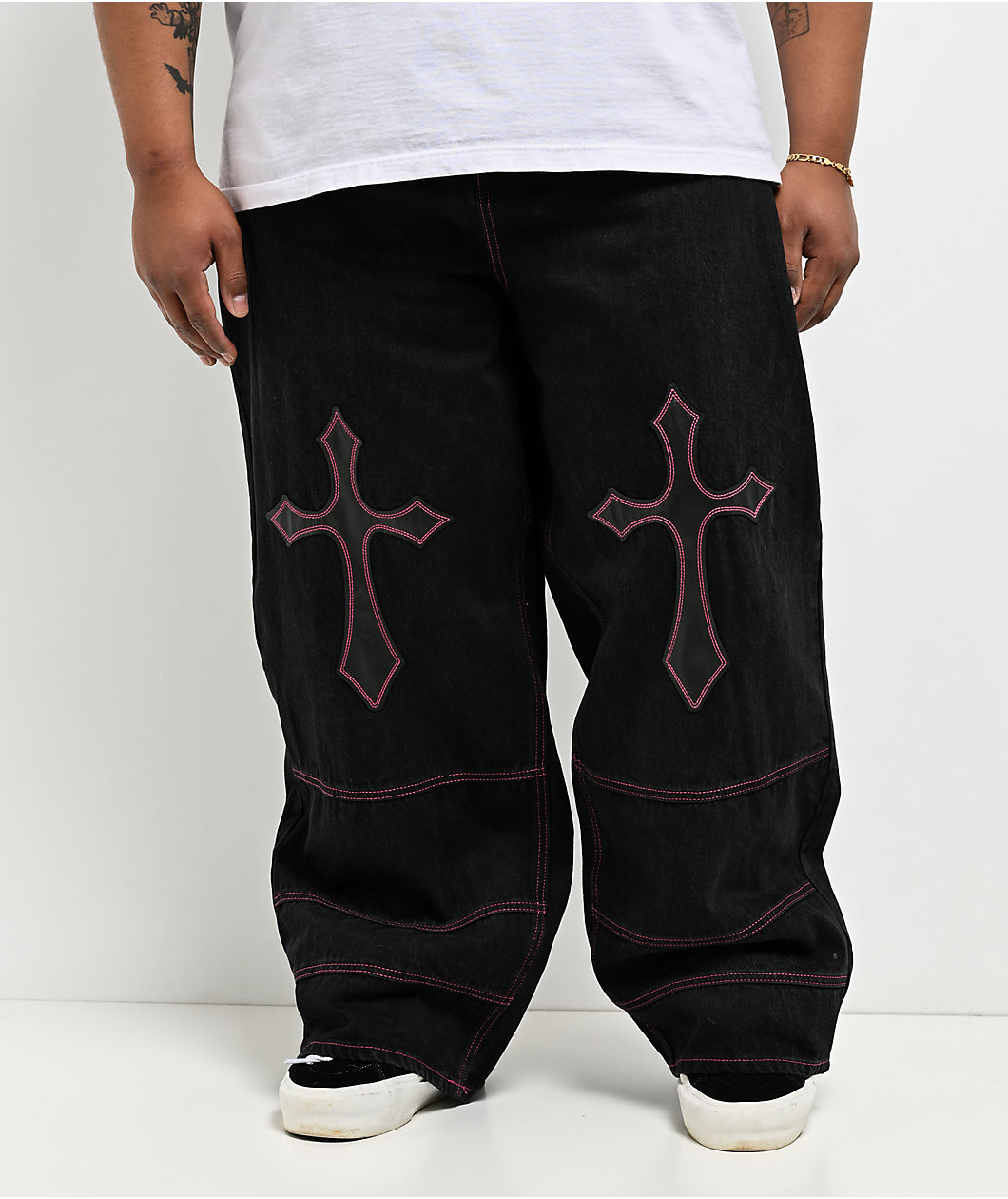 Ninth Hall Astray Pink & Black Thunderhead Wash Ultra Wide Patchwork Jeans