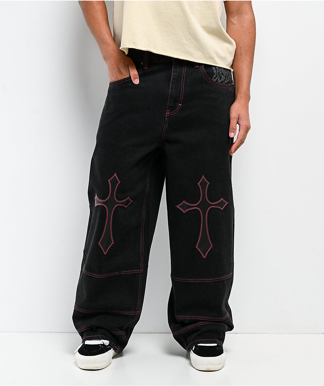 Ninth Hall Astray Pink & Black Thunderhead Wash Ultra Wide Patchwork Jeans