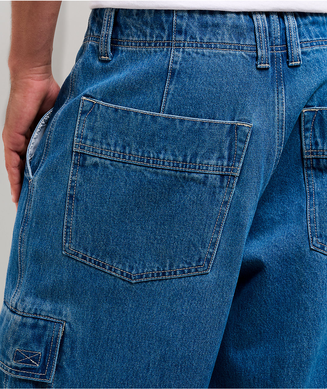 Ninth Hall Astray Strapped Blue Wash Ultra Wide Cargo Jeans