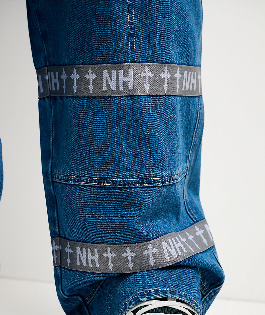 Ninth Hall Astray Strapped Blue Wash Ultra Wide Cargo Jeans