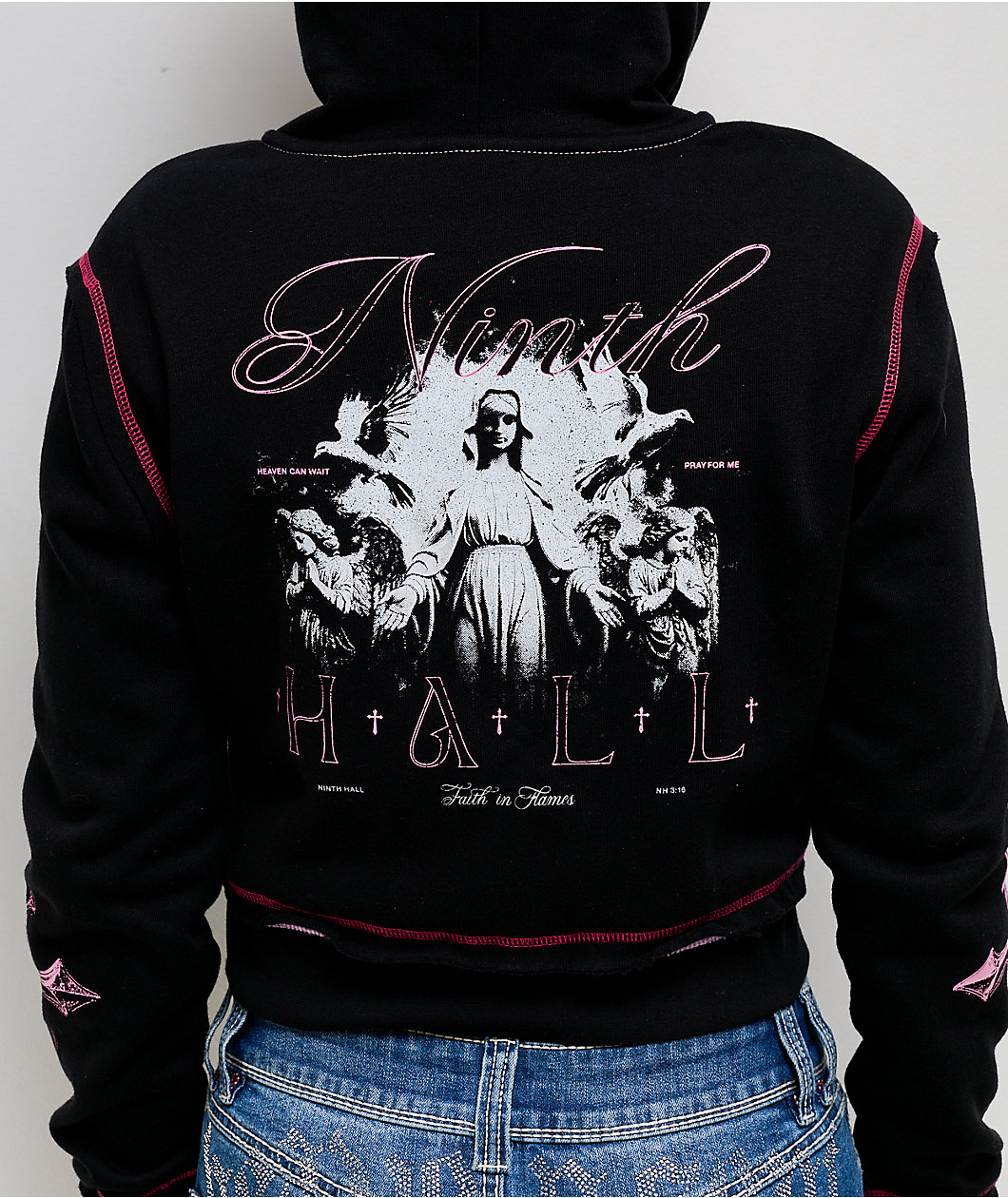 Ninth Hall Avani Black Thermal Crop Zip Hoodie