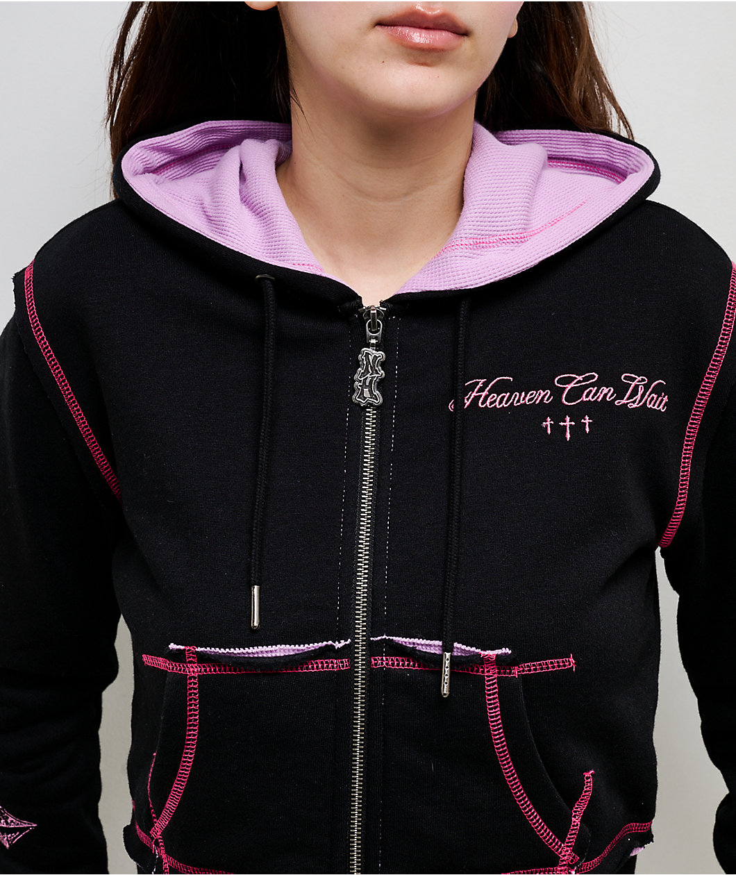 Ninth Hall Avani Black Thermal Crop Zip Hoodie