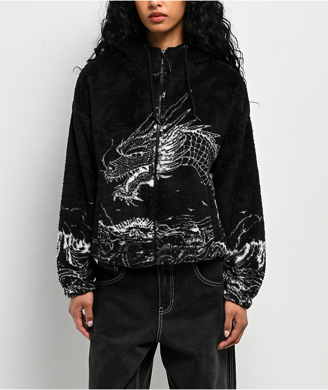 Ninth Hall Aven Dragon Black Sherpa Zip Hoodie