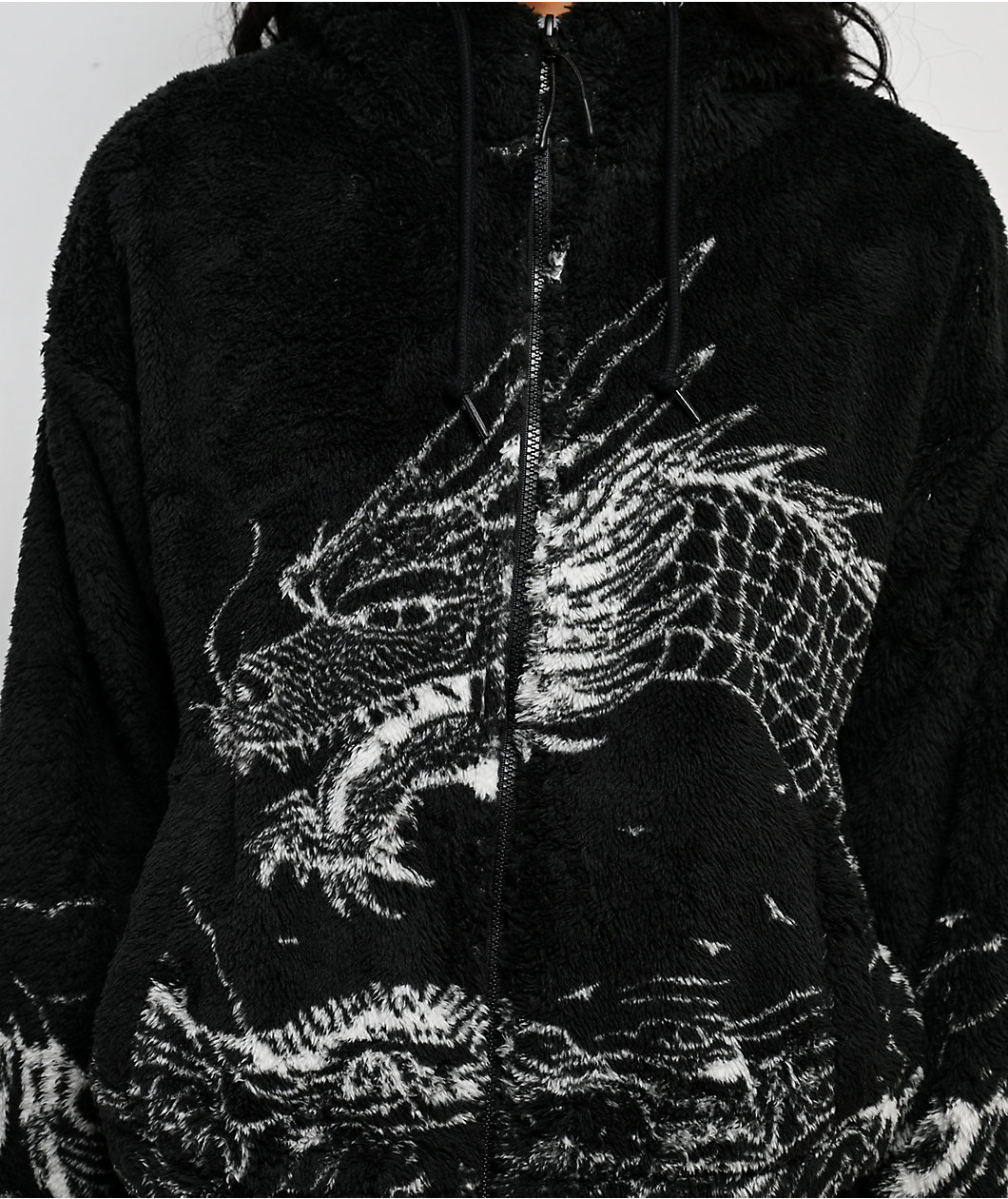 Ninth Hall Aven Dragon Black Sherpa Zip Hoodie