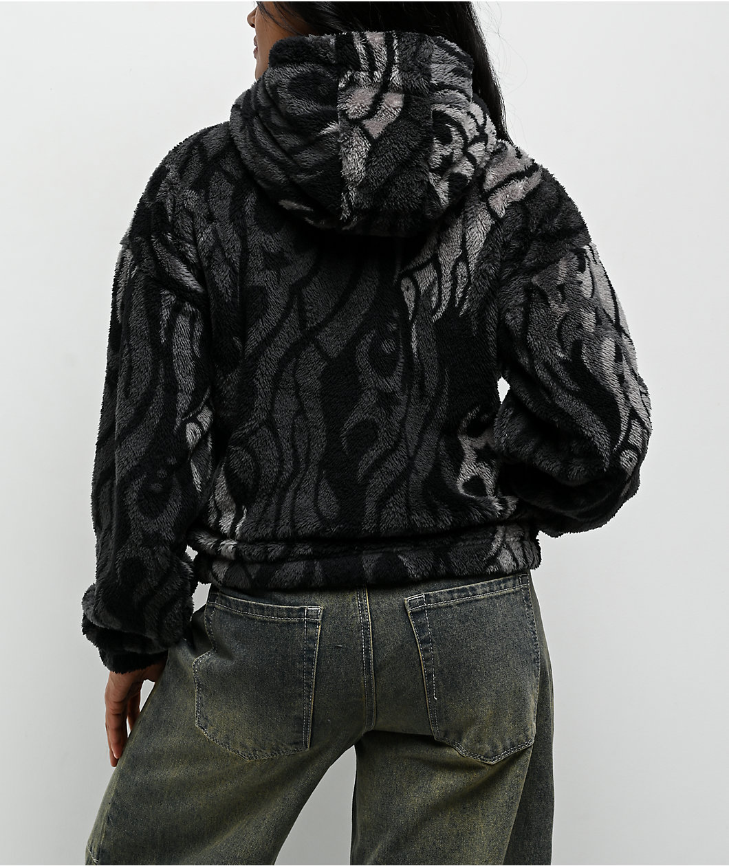 Ninth Hall Aven Flames Grey Sherpa Zip Hoodie