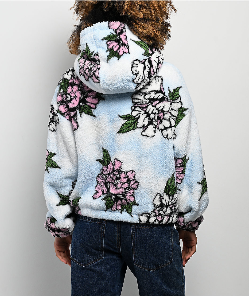 Ninth Hall Aven Tiger Cherry White & Blue Sherpa Zip Hoodie