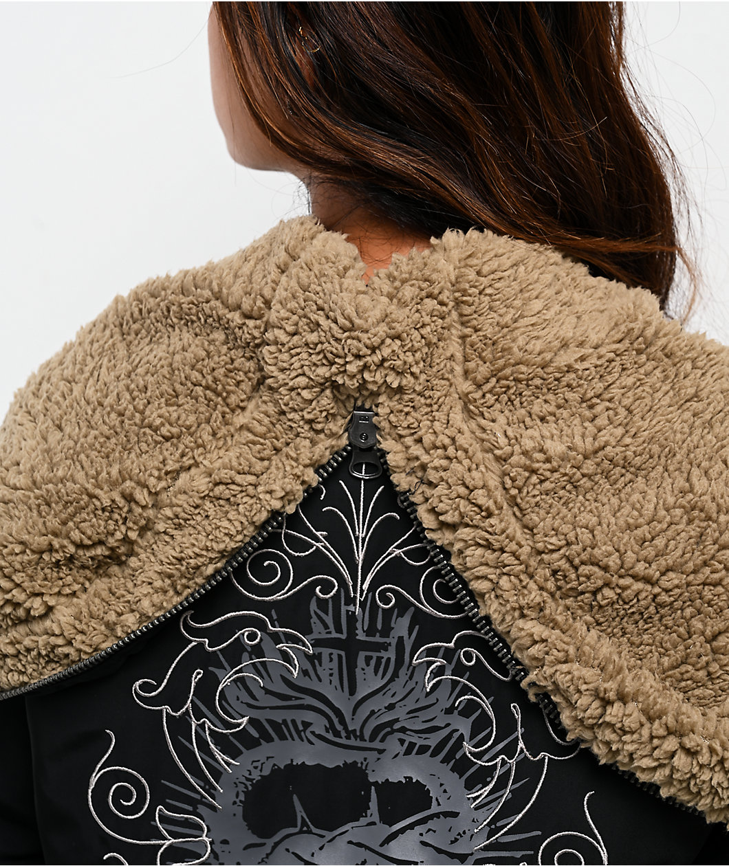 Ninth Hall Ayla Faux Fur Trim Black Hooded Bomber Jacket