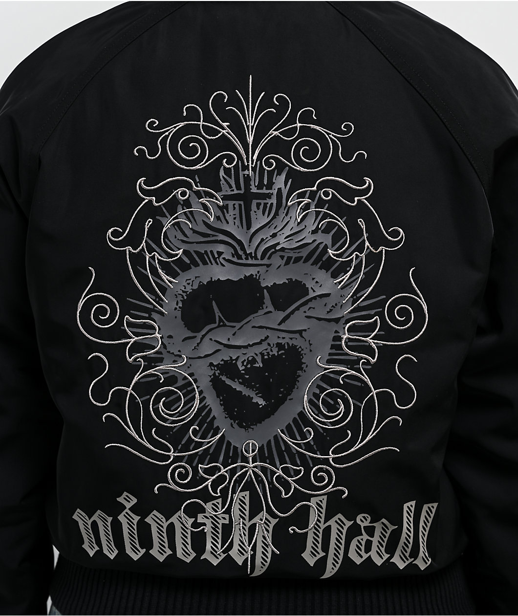 Ninth Hall Ayla Faux Fur Trim Black Hooded Bomber Jacket