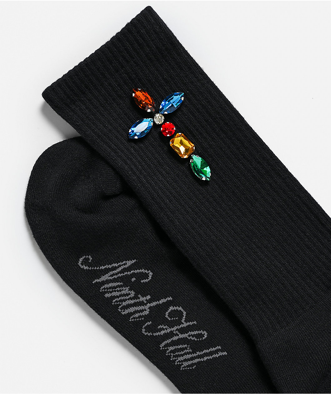 Ninth Hall Bejeweled Rhinestone Black Crew Socks