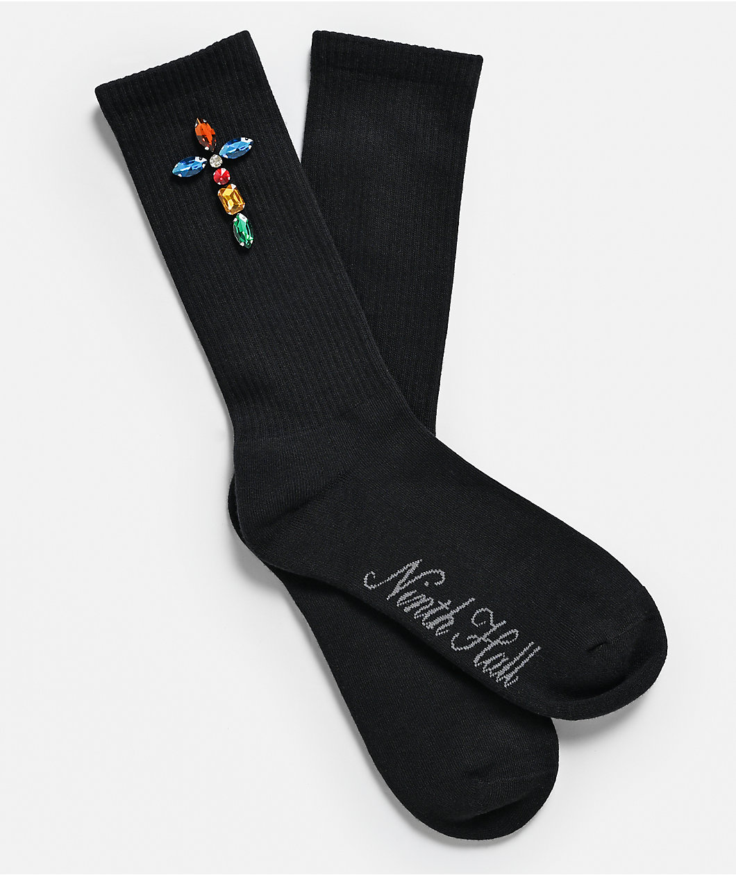 Ninth Hall Bejeweled Rhinestone Black Crew Socks