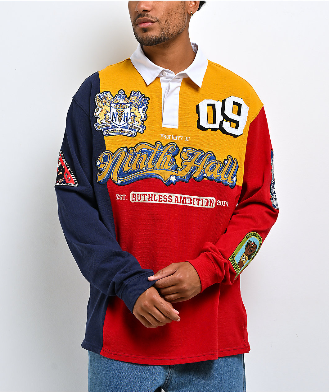 Ninth Hall Benchmark Red, Navy & Yellow Boxy Rugby Shirt