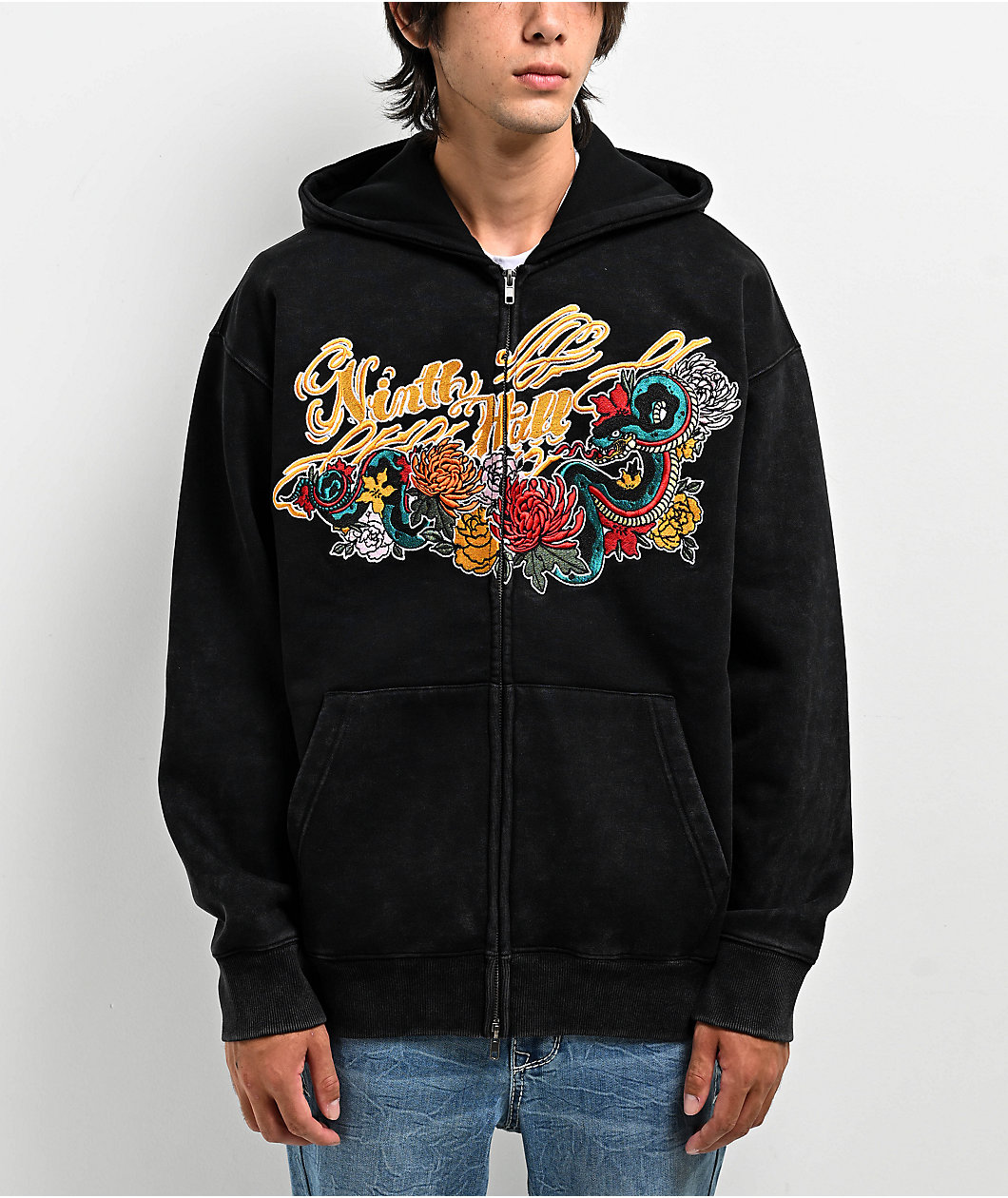 Ninth Hall Big Moves Black Wash Zip Hoodie