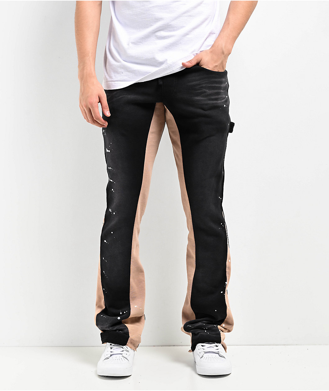 Ninth Hall Black & Tan Wash Stacked Flare Sweatpants