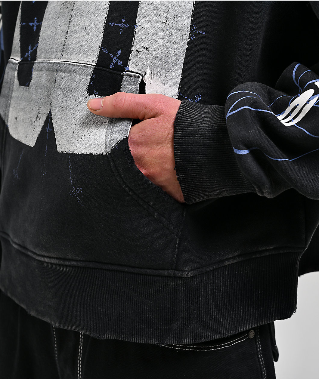 Ninth Hall Bloodshot Black Wash Crop Hoodie