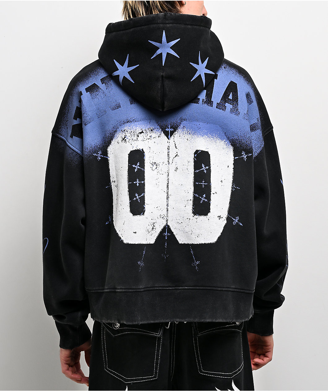 Ninth Hall Bloodshot Black Wash Crop Hoodie