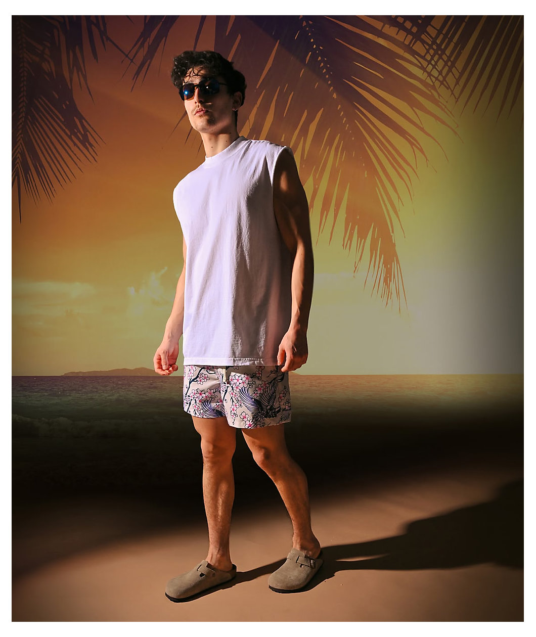 Ninth Hall Blossom Crane White Board Shorts