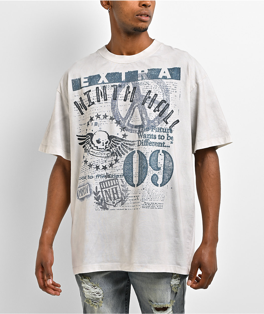 Ninth Hall Boot Camp Blues Dirty Wash White T-Shirt