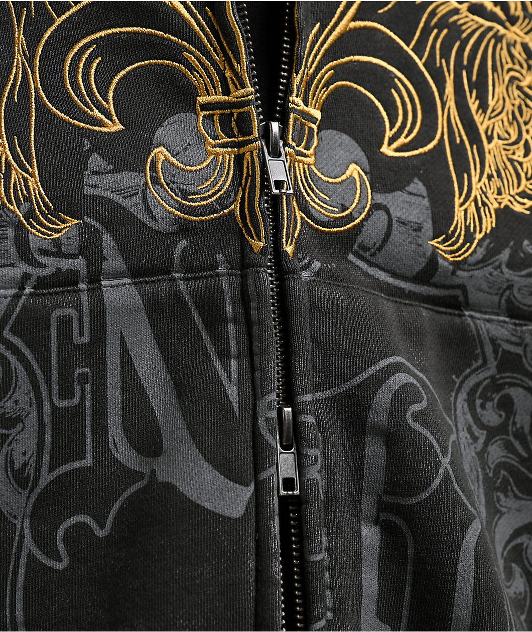 Ninth Hall Brothers Black Wash Crop Zip Hoodie