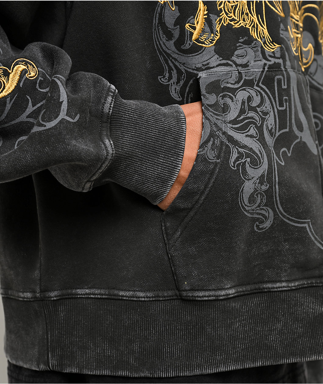 Ninth Hall Brothers Black Wash Crop Zip Hoodie
