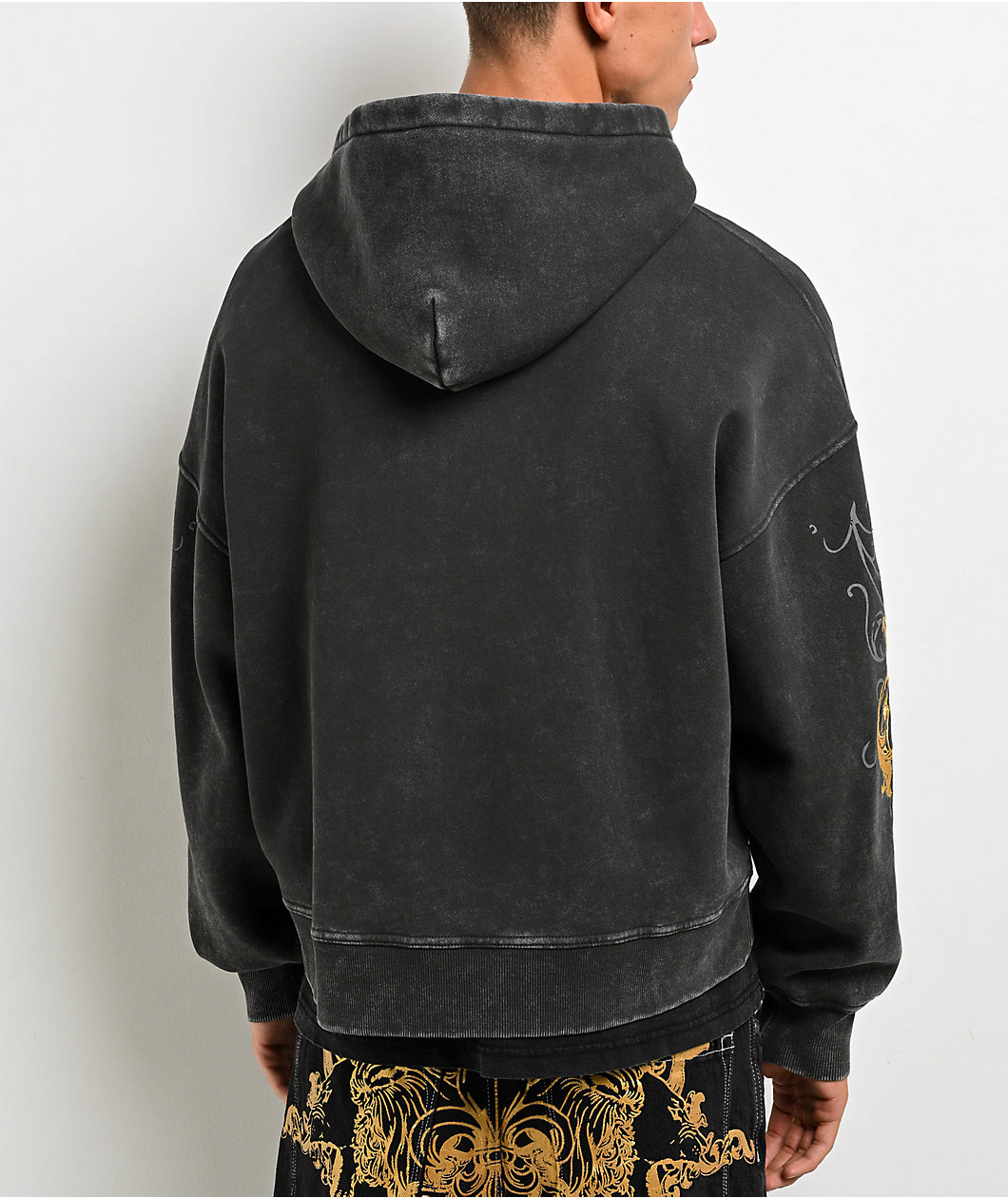 Ninth Hall Brothers Black Wash Crop Zip Hoodie